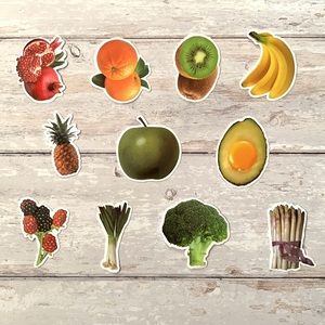 11pc Jumbo Fruit Vegetables Food Stickers Craft Bundle Bananas Broccoli NEW